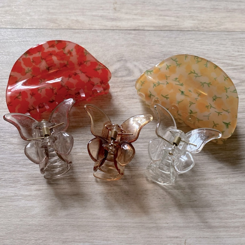 Set of 5 Assorted Claw Clips Butterflies and Floral